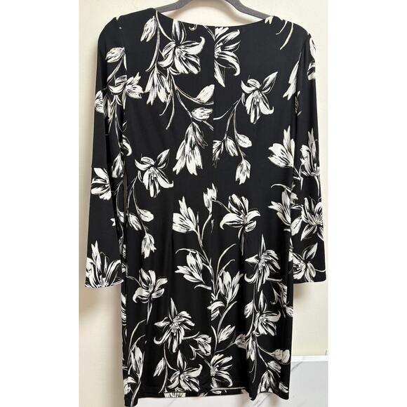 J Howard Black and White with Gold Trim Floral Design Knee Length Dress Size 6 - Picture 2 of 4